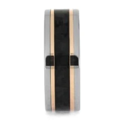 Carbon Fiber Ring With Rose Gold Pinstripes In Titanium 10 Carbon Fiber Ring With Rose Gold Pinstripes In Titanium -Johan Jewelry Shop E5459RG 2