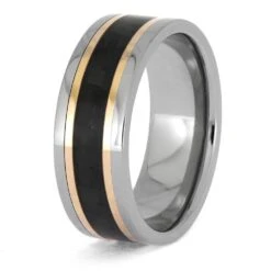 Carbon Fiber Ring With Rose Gold Pinstripes In Titanium 11 Carbon Fiber Ring With Rose Gold Pinstripes In Titanium -Johan Jewelry Shop E5459RG 3
