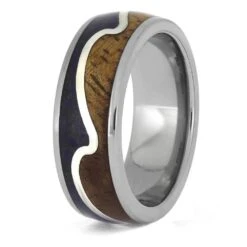 Wavy Wedding Band With Crushed Lapis And Koa Wood 11 Wavy Wedding Band With Crushed Lapis And Koa Wood -Johan Jewelry Shop E5460 3