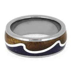 Wavy Wedding Band With Crushed Lapis And Koa Wood 12 Wavy Wedding Band With Crushed Lapis And Koa Wood -Johan Jewelry Shop E5460 4