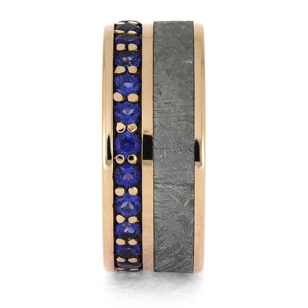 Rose Gold Eternity Band With Blue Sapphire And Meteorite 5 Rose Gold Eternity Band With Blue Sapphire And Meteorite - Image 3