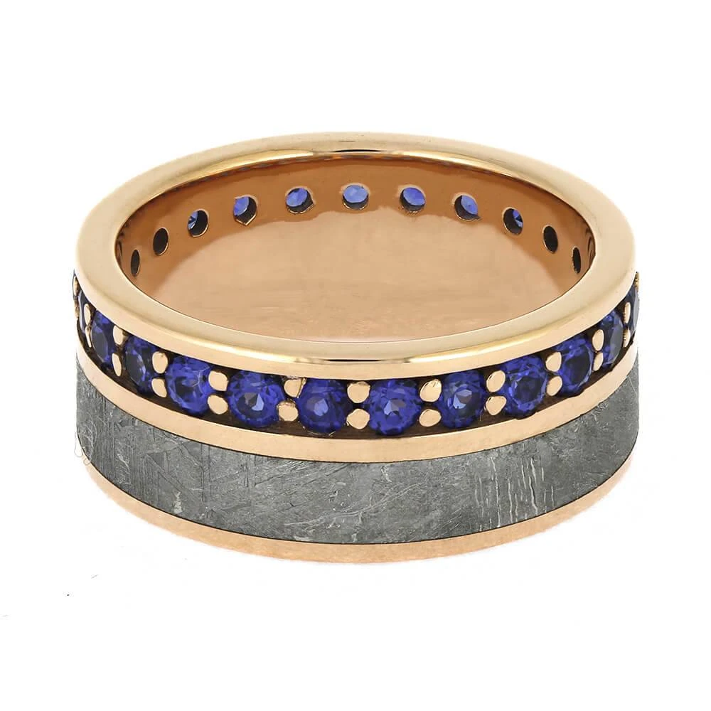 Rose Gold Eternity Band With Blue Sapphire And Meteorite 7 Rose Gold Eternity Band With Blue Sapphire And Meteorite - Image 5