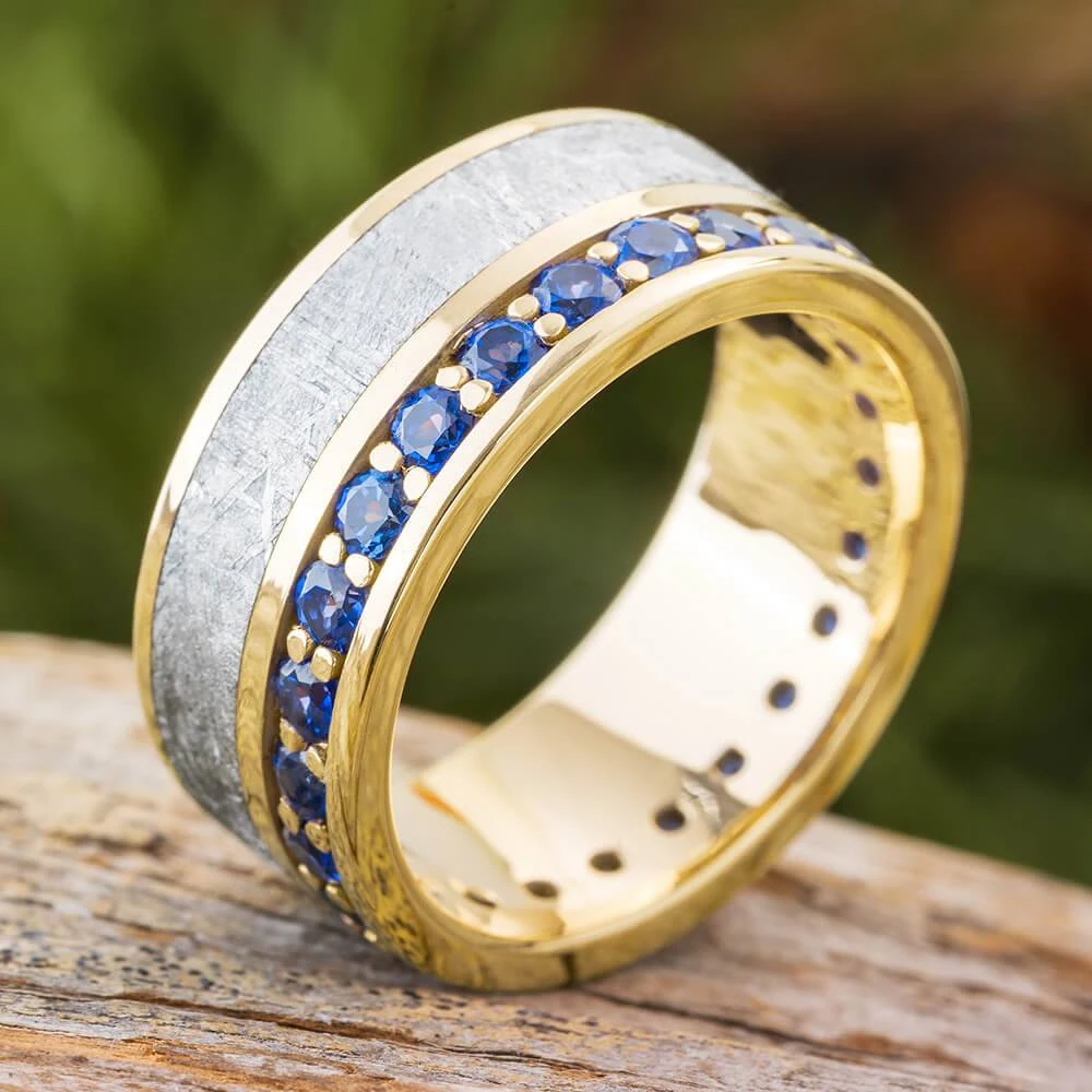 Meteorite Eternity Band With Blue Sapphires In Yellow Gold 3 Meteorite Eternity Band With Blue Sapphires In Yellow Gold