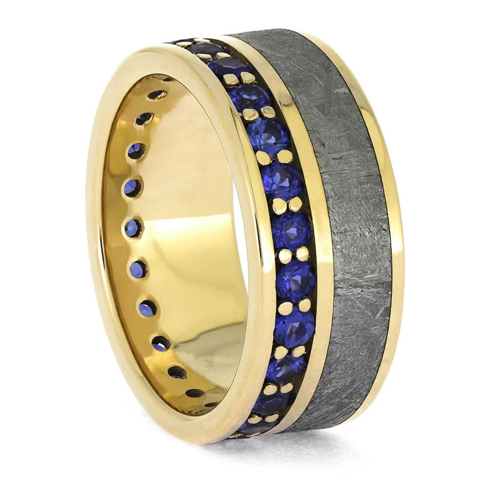 Meteorite Eternity Band With Blue Sapphires In Yellow Gold 4 Meteorite Eternity Band With Blue Sapphires In Yellow Gold - Image 2
