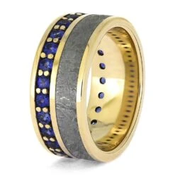 Meteorite Eternity Band With Blue Sapphires In Yellow Gold 10 Meteorite Eternity Band With Blue Sapphires In Yellow Gold -Johan Jewelry Shop E5465YG 3