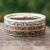 Dinosaur Bone Wedding Band With Three Inlays -Johan Jewelry Shop E5466ArtCropped 4