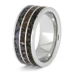 Dinosaur Bone Wedding Band With Three Inlays -Johan Jewelry Shop E5466PT 3