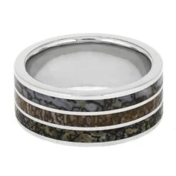 Dinosaur Bone Wedding Band With Three Inlays -Johan Jewelry Shop E5466PT 4