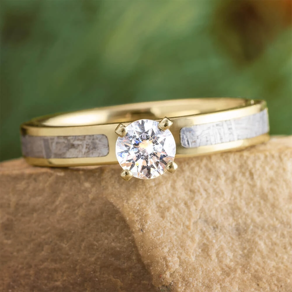 0.5 CT Diamond Solitaire With Meteorite In Yellow Gold 3 0.5 CT Diamond Solitaire With Meteorite In Yellow Gold