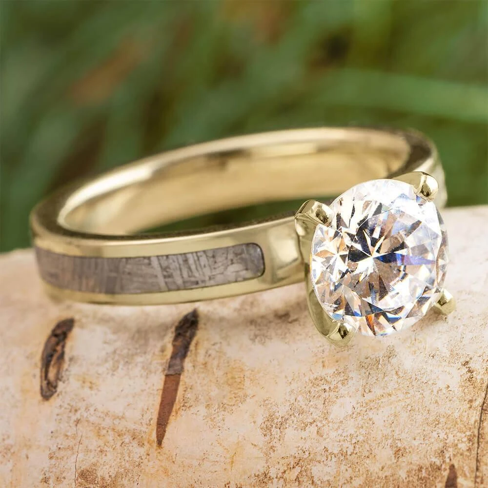 2.0 CT Diamond And Meteorite Engagement Ring In Yellow Gold 3 2.0 CT Diamond And Meteorite Engagement Ring In Yellow Gold