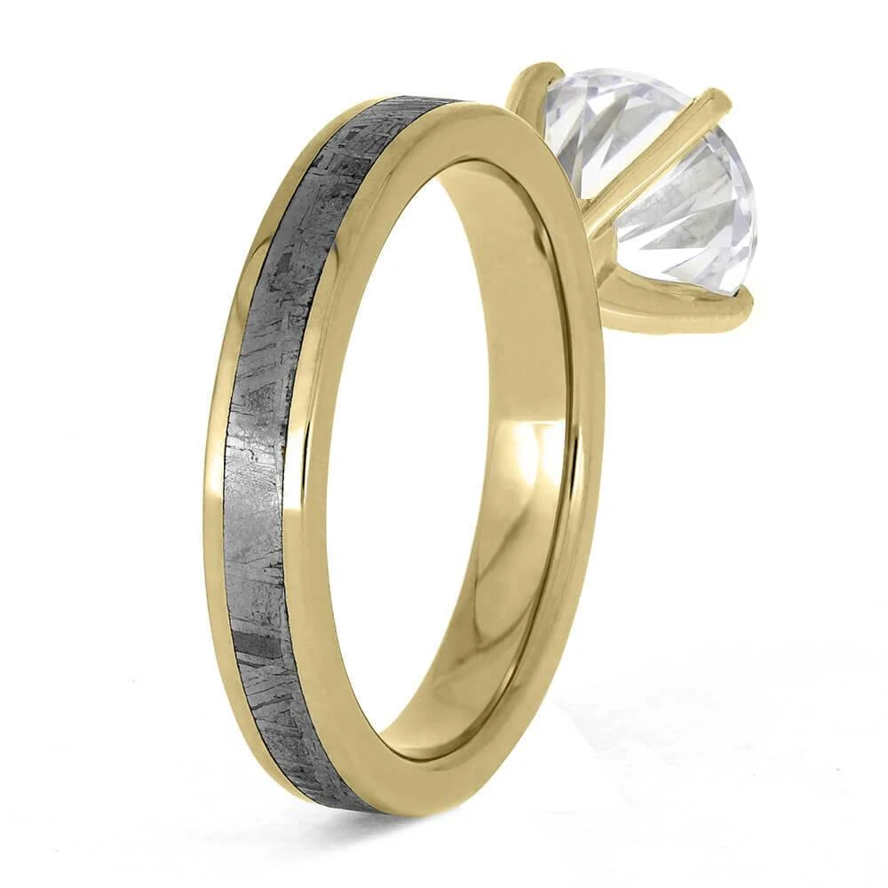 2.0 CT Diamond And Meteorite Engagement Ring In Yellow Gold 6 2.0 CT Diamond And Meteorite Engagement Ring In Yellow Gold - Image 4