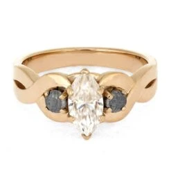 Rose Gold Engagement Ring With Marquise Moissanite And Meteorite Stones -Johan Jewelry Shop E5495RG 5