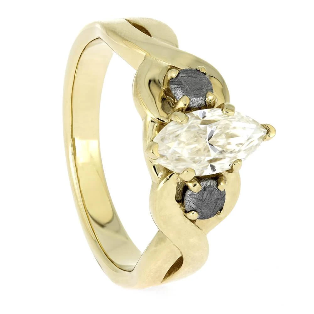 Marquise Cut Engagement Ring With Twist Shank And Meteorite Stones 4 Marquise Cut Engagement Ring With Twist Shank And Meteorite Stones - Image 2