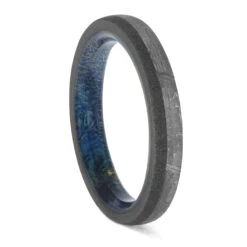 Meteorite And Blue Wood Wedding Band For Women 9 Meteorite And Blue Wood Wedding Band For Women -Johan Jewelry Shop E5498 1