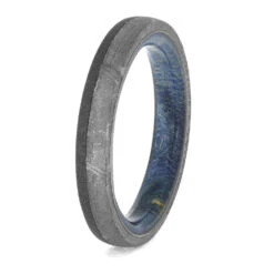 Meteorite And Blue Wood Wedding Band For Women 11 Meteorite And Blue Wood Wedding Band For Women -Johan Jewelry Shop E5498 3