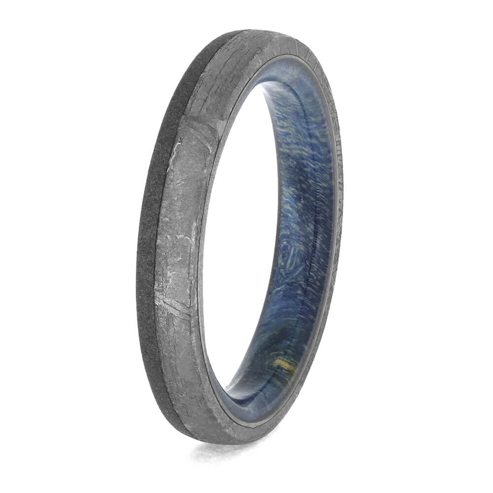 Meteorite And Blue Wood Wedding Band For Women 6 Meteorite And Blue Wood Wedding Band For Women - Image 4