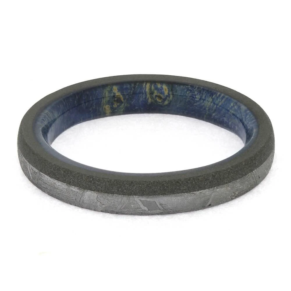 Meteorite And Blue Wood Wedding Band For Women 7 Meteorite And Blue Wood Wedding Band For Women - Image 5