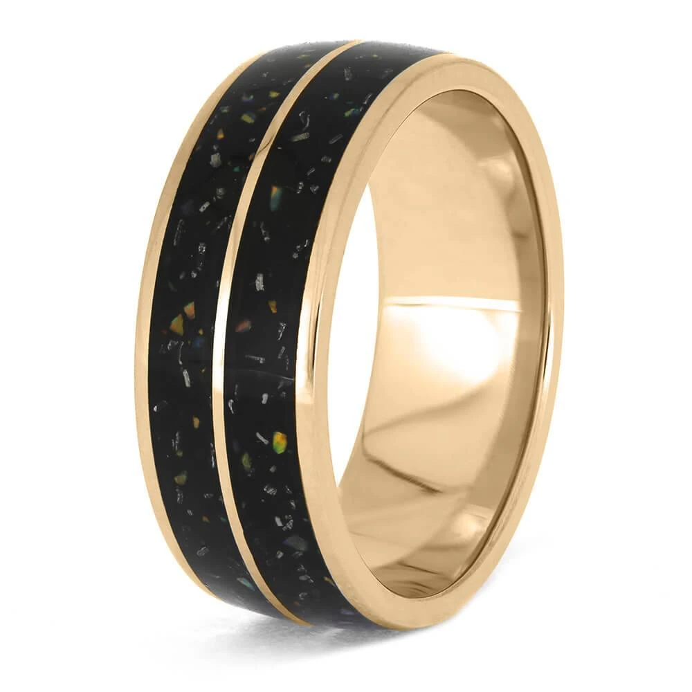 Rose Gold & Black Opal Stardust Wedding Band 6 Rose Gold & Black Opal Stardust Wedding Band - Image 4