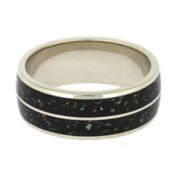 Men's Black Opal Stardust™ Meteorite Ring In White Gold -Johan Jewelry Shop E5505WG 4