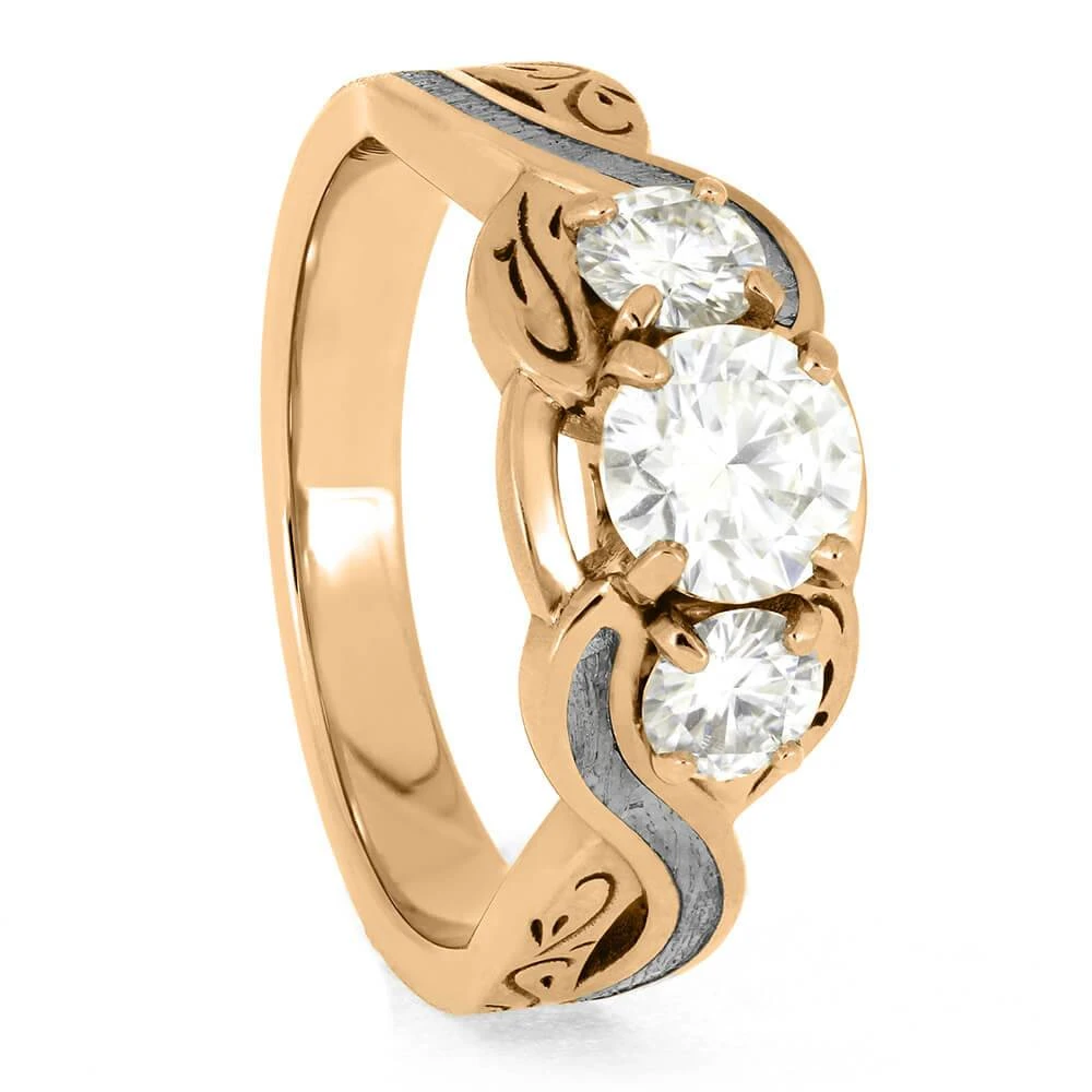 Filigree Engagement Ring With Gibeon Meteorite In Rose Gold 4 Filigree Engagement Ring With Gibeon Meteorite In Rose Gold - Image 2