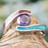 Colorful Engagement Ring With Wood, Opal, And Alexandrite -Johan Jewelry Shop E5522ArtCropped 4