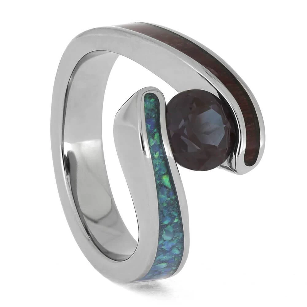 Colorful Engagement Ring With Wood, Opal, And Alexandrite 4 Colorful Engagement Ring With Wood, Opal, And Alexandrite - Image 2