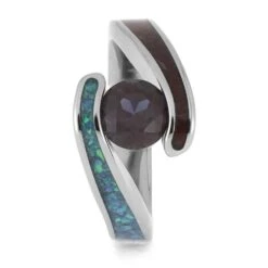 Colorful Engagement Ring With Wood, Opal, And Alexandrite 11 Colorful Engagement Ring With Wood, Opal, And Alexandrite -Johan Jewelry Shop E5522 2