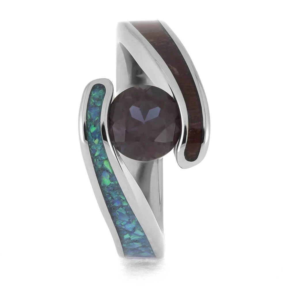 Colorful Engagement Ring With Wood, Opal, And Alexandrite 5 Colorful Engagement Ring With Wood, Opal, And Alexandrite - Image 3