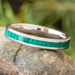 Narrow Green Malachite Wedding Band In Titanium