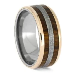 Meteorite Wedding Band With Ironwood And Rose Gold -Johan Jewelry Shop E5533RG 1