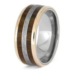 Meteorite Wedding Band With Ironwood And Rose Gold -Johan Jewelry Shop E5533RG 3