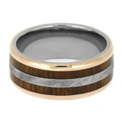 Meteorite Wedding Band With Ironwood And Rose Gold -Johan Jewelry Shop E5533RG 4