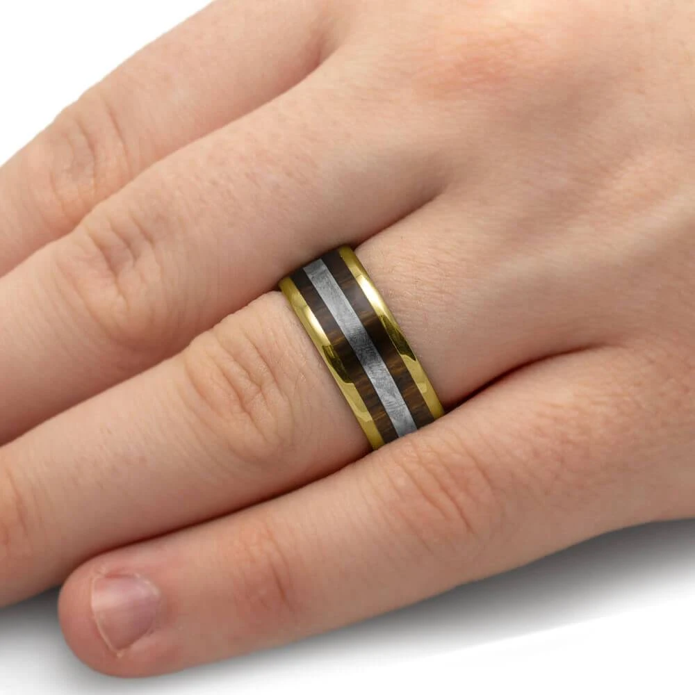 Ironwood And Meteorite Wedding Band With Gold Accents 8 Ironwood And Meteorite Wedding Band With Gold Accents - Image 6