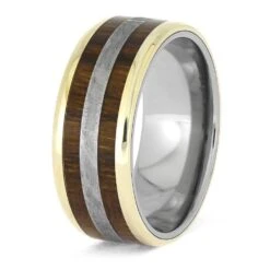 Ironwood And Meteorite Wedding Band With Gold Accents 11 Ironwood And Meteorite Wedding Band With Gold Accents -Johan Jewelry Shop E5533YG 3