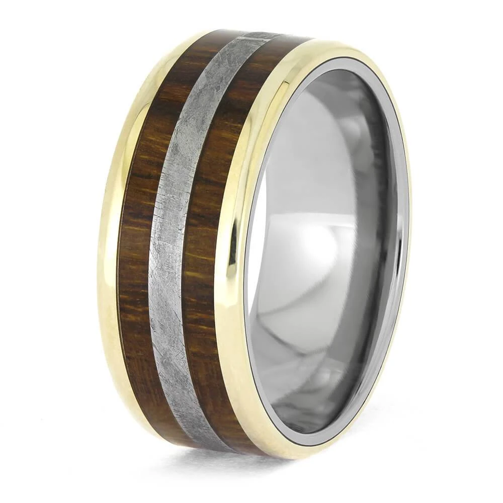 Ironwood And Meteorite Wedding Band With Gold Accents 6 Ironwood And Meteorite Wedding Band With Gold Accents - Image 4