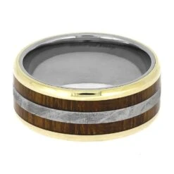 Ironwood And Meteorite Wedding Band With Gold Accents 12 Ironwood And Meteorite Wedding Band With Gold Accents -Johan Jewelry Shop E5533YG 4