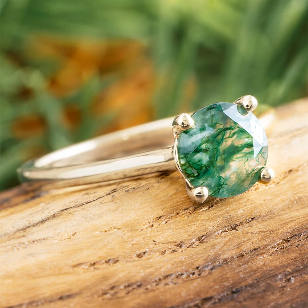 White Gold Engagement Ring With Faceted Moss Agate 3 White Gold Engagement Ring With Faceted Moss Agate