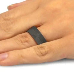 Aspen Wood Wedding Band With Woodland Engraving -Johan Jewelry Shop E5557Handshot