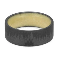 Aspen Wood Wedding Band With Woodland Engraving -Johan Jewelry Shop E5557 4