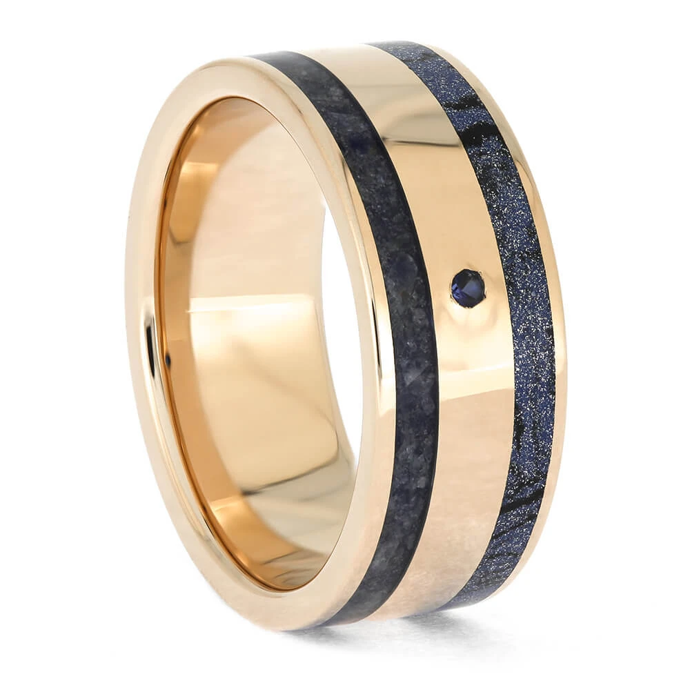 Rose Gold Wedding Band For Men With Sapphire And Mokume 4 Rose Gold Wedding Band For Men With Sapphire And Mokume - Image 2