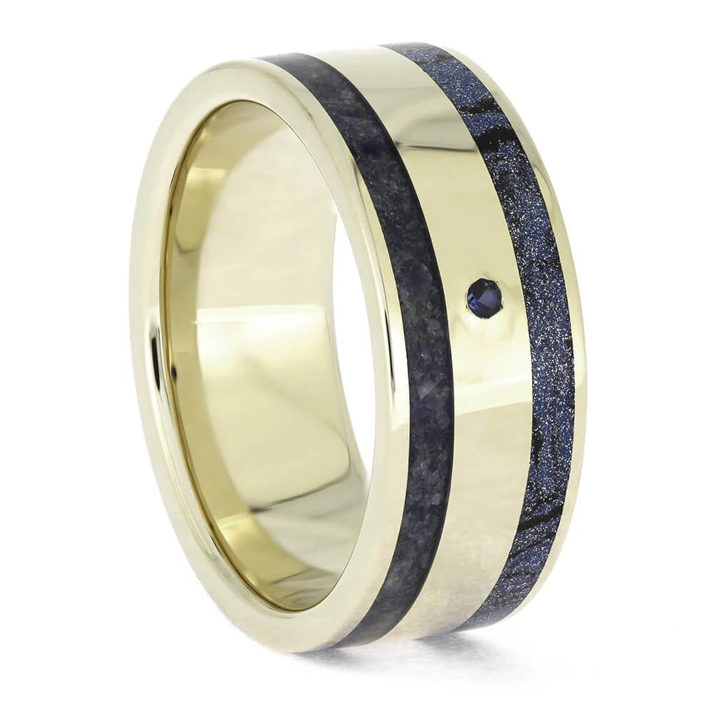 Men's Blue Wedding Band With Mokume Gane And Sapphire In White Gold 4 Men's Blue Wedding Band With Mokume Gane And Sapphire In White Gold - Image 2