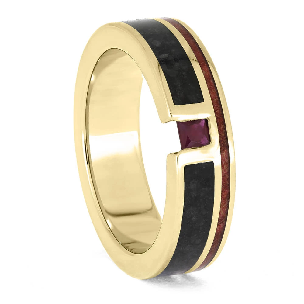 Onyx And Ruby Wedding Band For Men In Yellow Gold 4 Onyx And Ruby Wedding Band For Men In Yellow Gold - Image 2