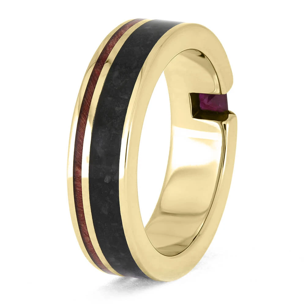 Onyx And Ruby Wedding Band For Men In Yellow Gold 6 Onyx And Ruby Wedding Band For Men In Yellow Gold - Image 4