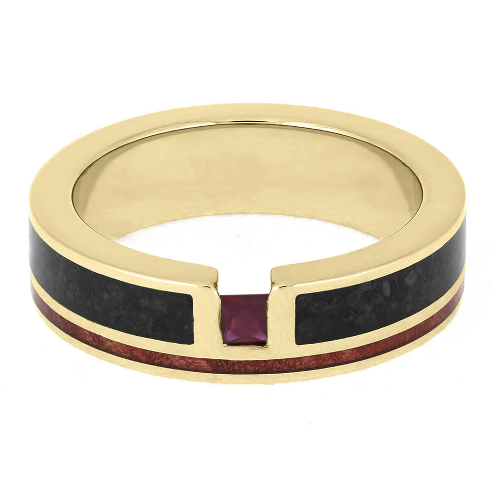 Onyx And Ruby Wedding Band For Men In Yellow Gold 7 Onyx And Ruby Wedding Band For Men In Yellow Gold - Image 5