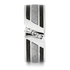 Platinum Wedding Band With Diamonds, Meteorite And Fossil Inlays 9 Platinum Wedding Band With Diamonds, Meteorite And Fossil Inlays -Johan Jewelry Shop E5567 2