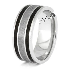 Platinum Wedding Band With Diamonds, Meteorite And Fossil Inlays 10 Platinum Wedding Band With Diamonds, Meteorite And Fossil Inlays -Johan Jewelry Shop E5567 3