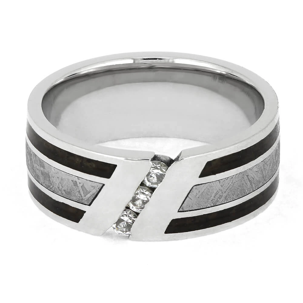 Platinum Wedding Band With Diamonds, Meteorite And Fossil Inlays 7 Platinum Wedding Band With Diamonds, Meteorite And Fossil Inlays - Image 5