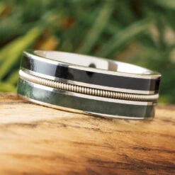 Jade And Vinyl Record Ring With Guitar String