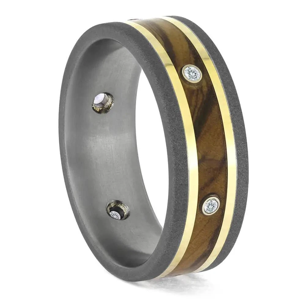 Olive Wood Eternity Band With Moissanites And Yellow Gold 4 Olive Wood Eternity Band With Moissanites And Yellow Gold - Image 2