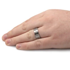 Men's Titanium Ring With Grooved Profile -Johan Jewelry Shop E5576Handshot